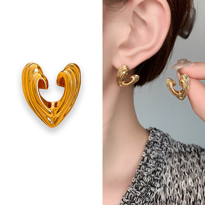 Hot New Items at Buy Center: Textured Three-dimensional Heart-shaped Ear Studs Special-interest Design Golden A130406B Copper Plated With Real Gold