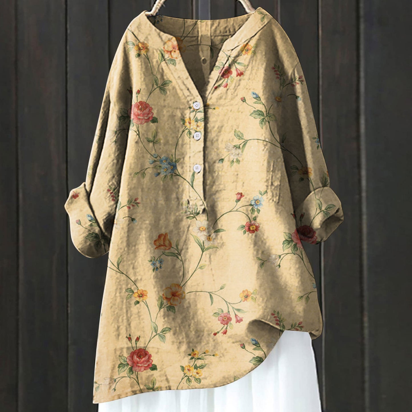 Trending Now at Buy Center: Long Sleeve Chinese Style Slub Linen Comfort Printing All-matching Shirt XL240533 HCY05