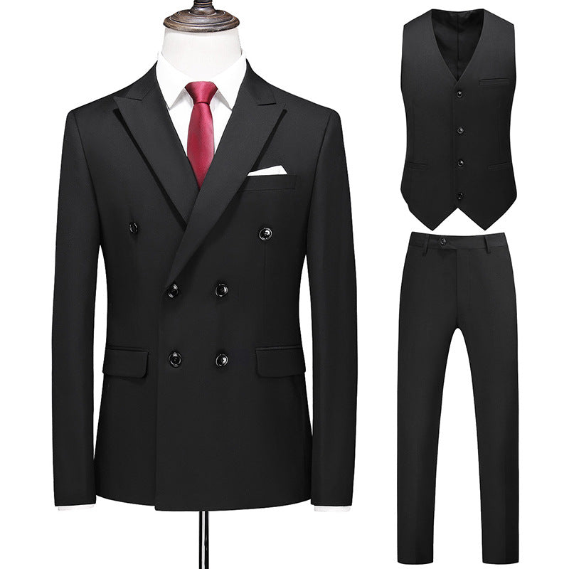 Hot New Arrivals at Buy Center: Men's Oversized Double Breasted Solid Color Suit Three Piece Set Black