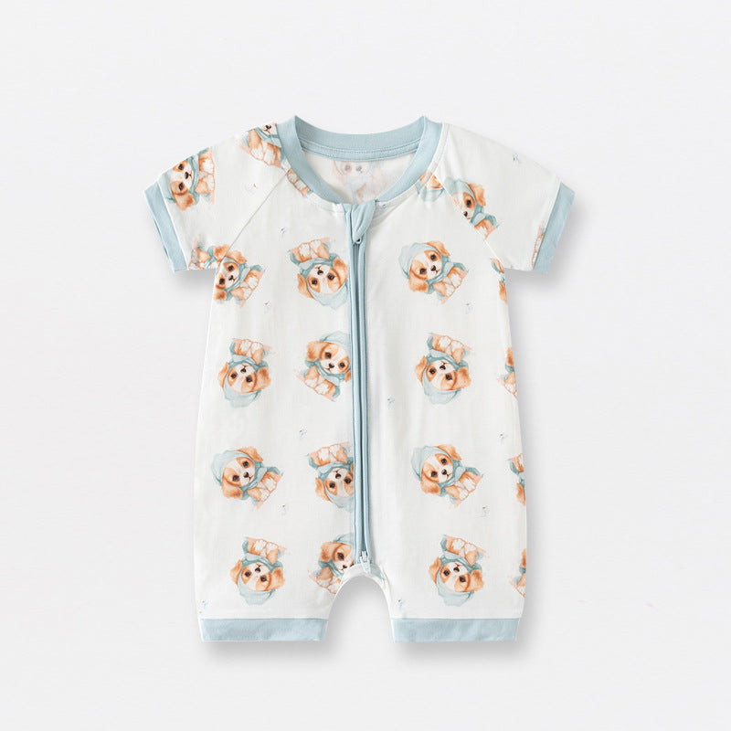 Hot New Items at Buy Center: Bamboo Fiber Baby Jumpsuit Short Sleeve Thin Romper Blue Puppy