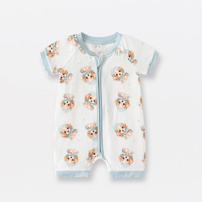 Hot New Items at Buy Center: Bamboo Fiber Baby Jumpsuit Short Sleeve Thin Romper Blue Puppy