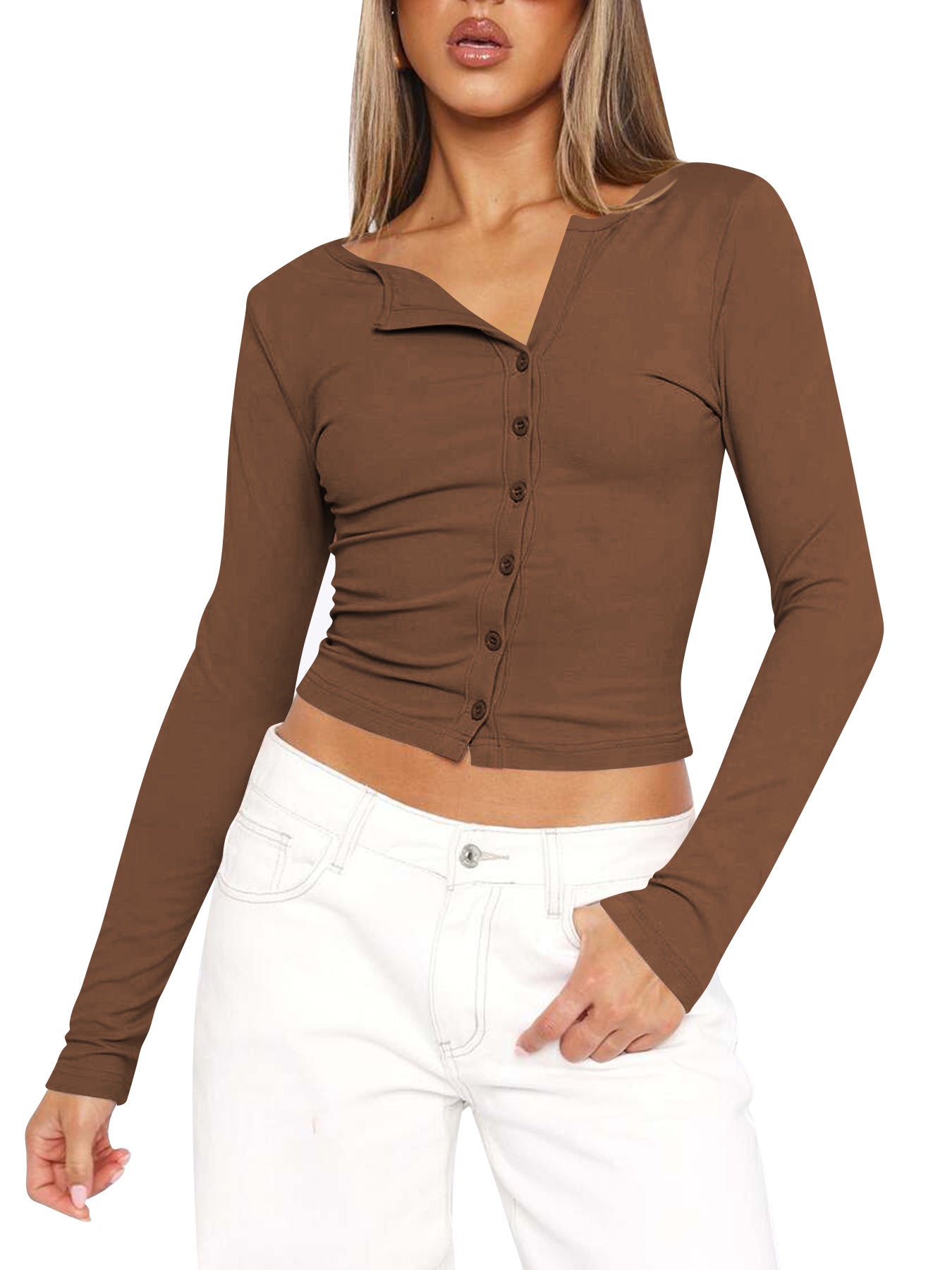 Just Arrived at Buy Center: High-grade Y2g Slim-fit Fashion Pure Desire Style Long-sleeved T-shirt Brown