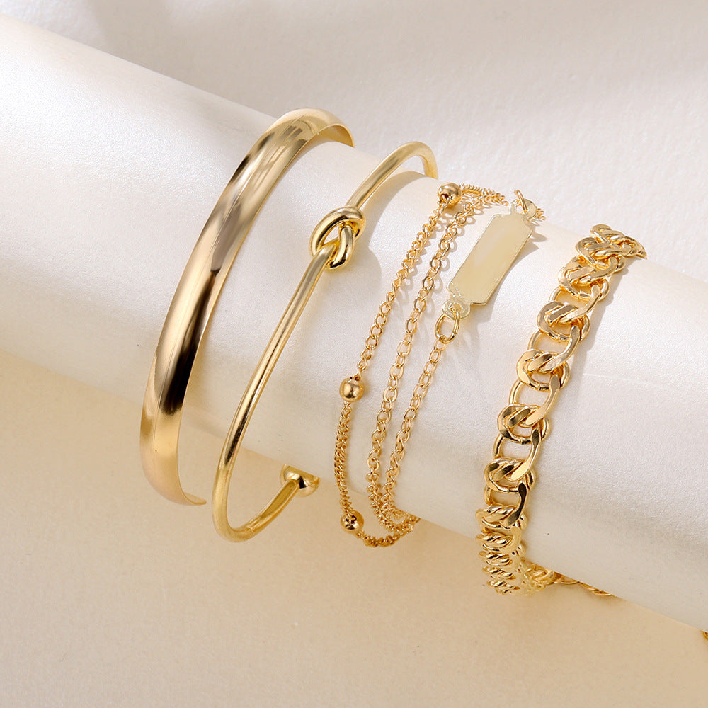 European And American Simple Hundred Chain Ring Bracelet 4-piece Set