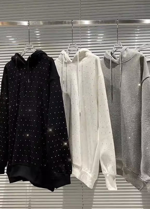 Sudadera con capucha suelta y brillante con diamantes de imitación y estrellas