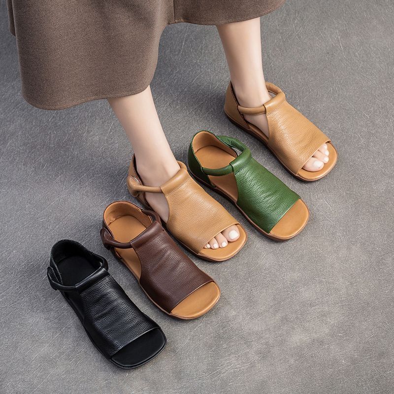 Just Arrived at Buy Center: Authentic Leather British Style Handmade Velcro Open Toe Sandals