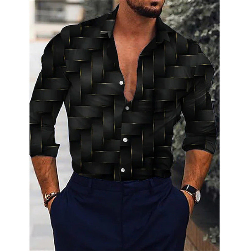 Camisa de manga larga con estampado 3D de degradado para hombre