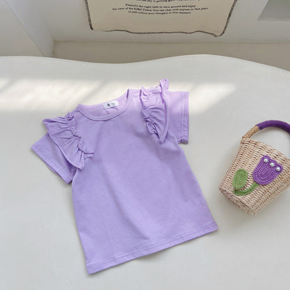 Newly Released at Buy Center: Children's Ruffled Flounced Sleeve T-shirt Purple