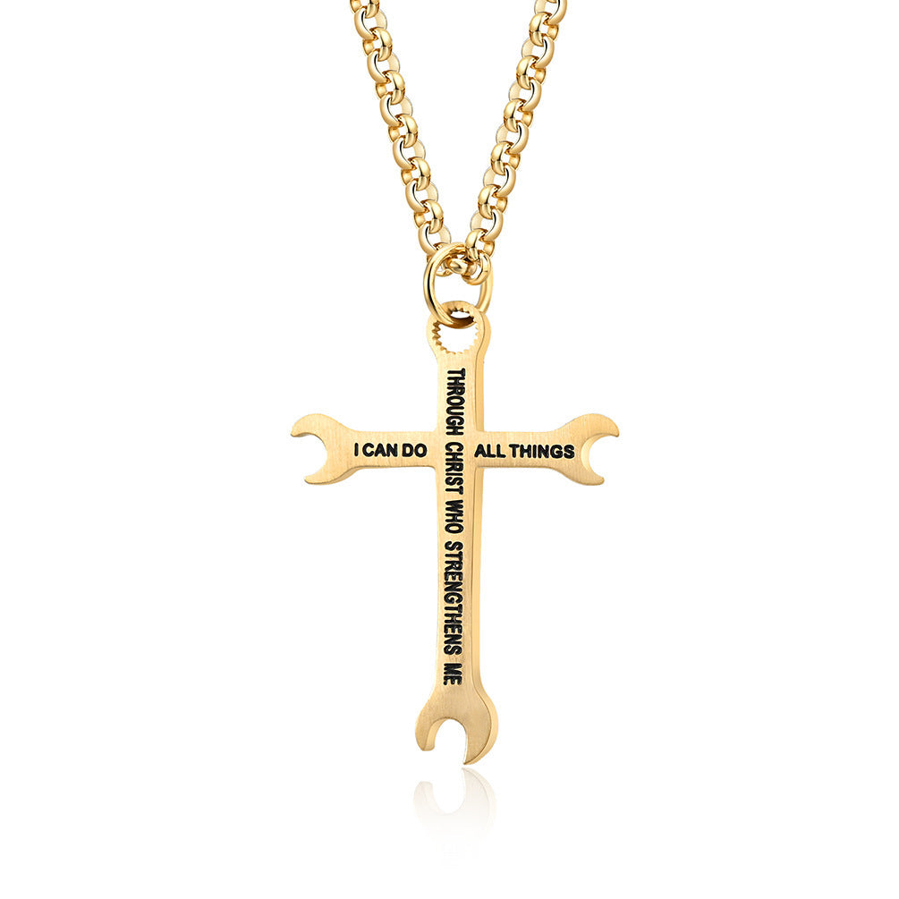 Just Arrived at Buy Center: Men's Titanium Steel Glossy Wrench Cross Necklace