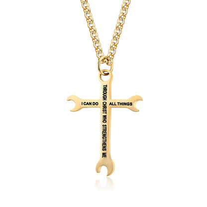 Just Arrived at Buy Center: Men's Titanium Steel Glossy Wrench Cross Necklace