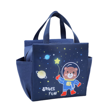 Fresh Arrivals at Buy Center: Lunch Box Handheld Lunch Bag Work Capacity Aluminum Foil Thickening Insulated Lunch Box Bag Navy Blue Space Bear