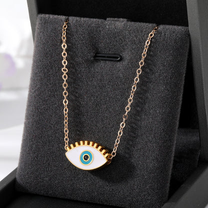 New Oil Dripping Devil Eye Necklace Color Alloy Eyelash Eye Pendant Personality Retro Girl Necklace White Eyelash Eye