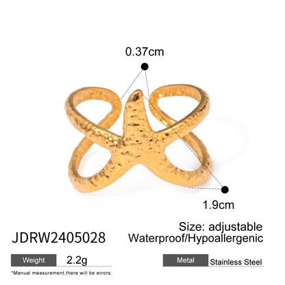 Trending Now at Buy Center: Ocean 18K Gold Stainless Steel Starfish Open Ring JDRW2405028