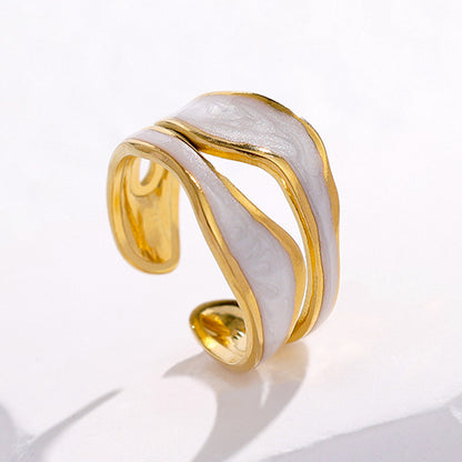 New European And American Simple Titanium Steel Ring Pearlescent White Adjustable Opening