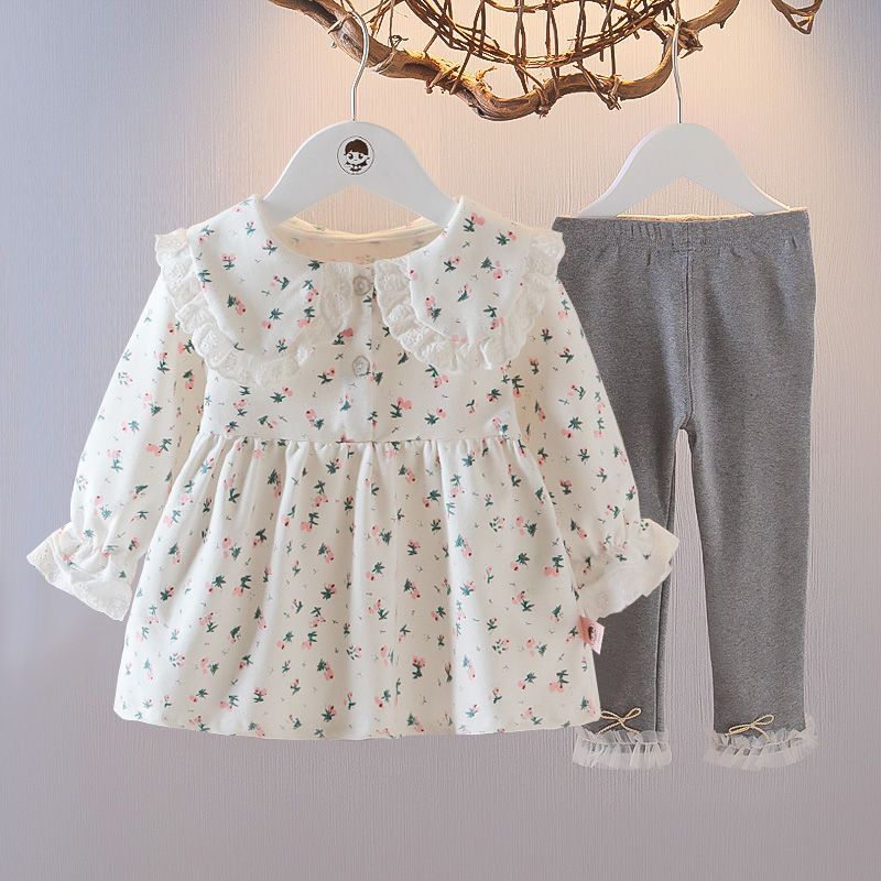 Newly Arrived at Buy Center: Girls Spring Western Style Two-piece Suit Pink Printed Grass Flowers