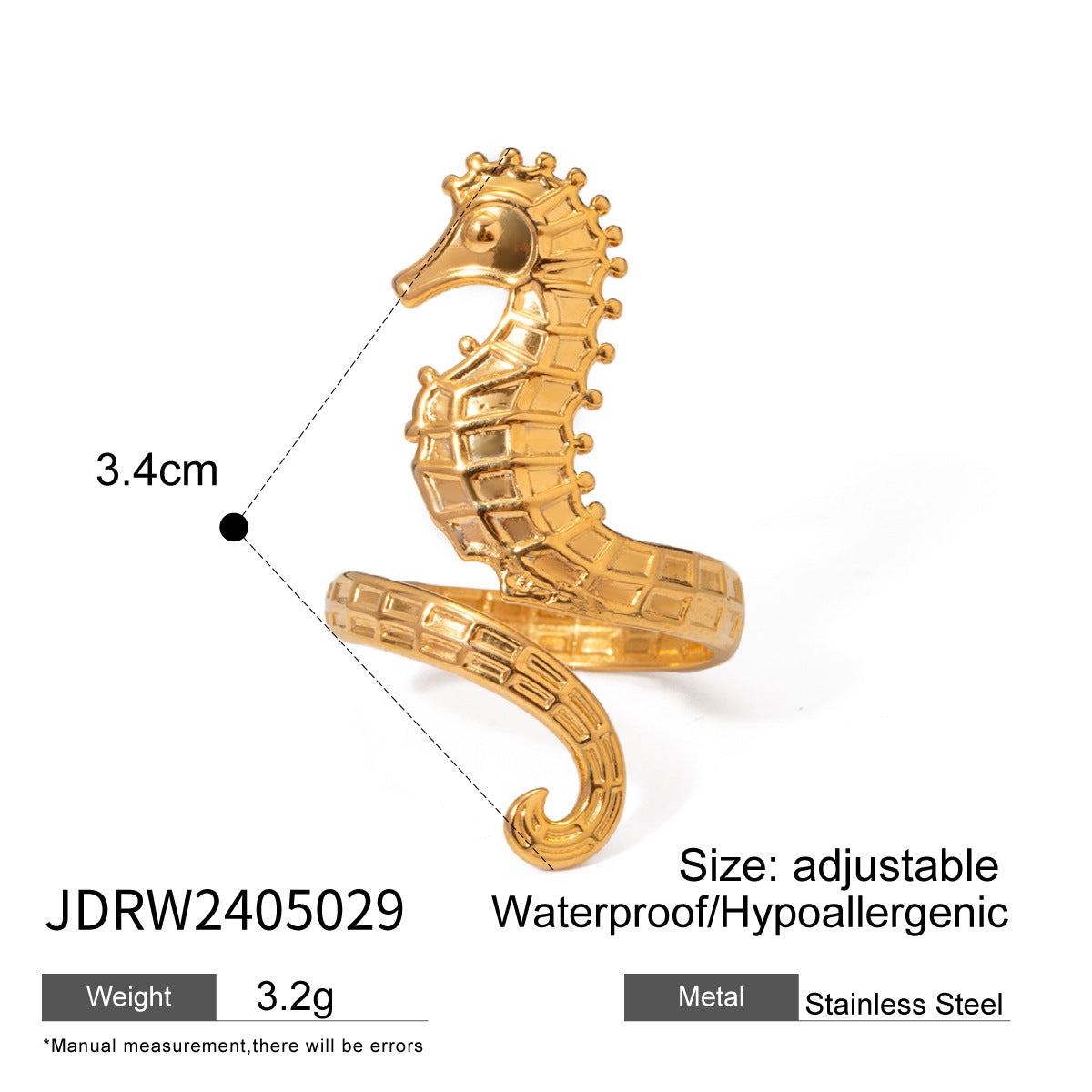 Hot New Items at Buy Center: Ocean 18K Gold Stainless Steel Seahorse Opening Ring JDRW2405029