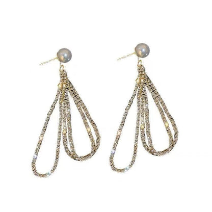 Hot New Items at Buy Center: Drop-shaped Full Diamond Pearl Earrings Long Tassel Earrings