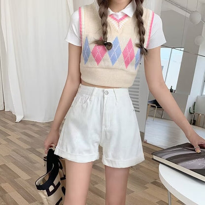 Newly Released at Buy Center: Hong Kong Style Denim Shorts Women's Summer White