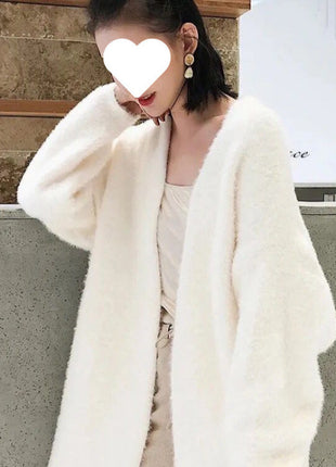 Mink-like Wool Cardigan Loose Size Thickened Mid-length Idle Style Knitted Coat