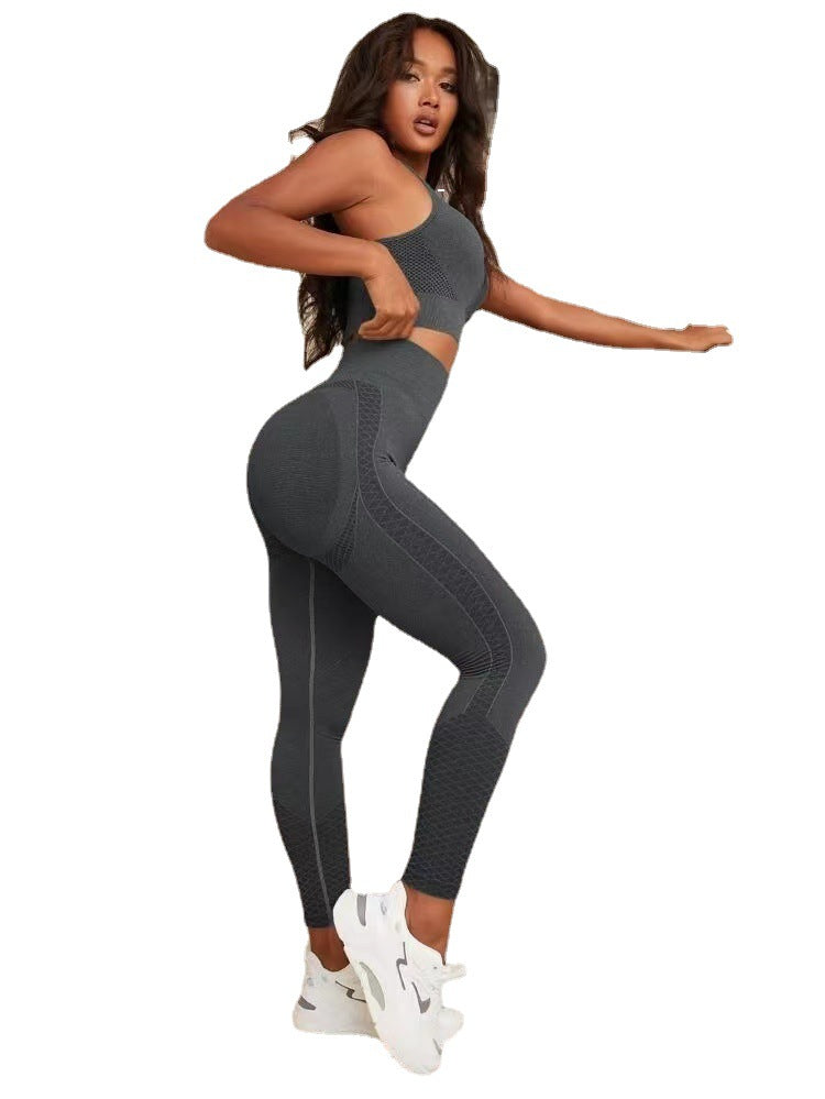 Hot New Items at Buy Center: Seamless Yoga Clothes High Waist Hip Lift Yoga Pants Shockproof Sports Underwear Suit