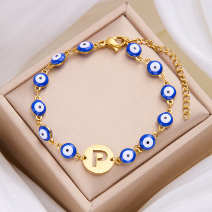 Just Arrived at Buy Center: Women's High-grade Stainless Steel Blue Eyes Fashion Hollowed-out 26 Letter Bracelet P