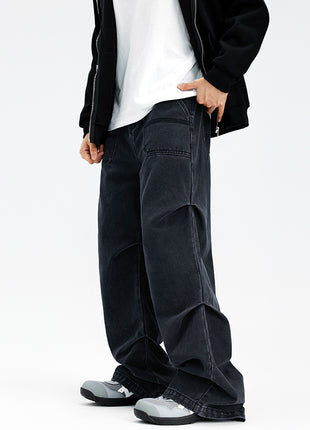 Paratrooper Patchwork Easy Matching Straight-leg Pants Black Jeans