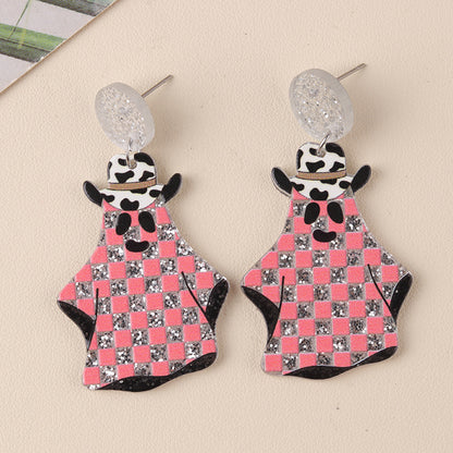 New Halloween Series Acrylic Earrings For Women Pink Denim