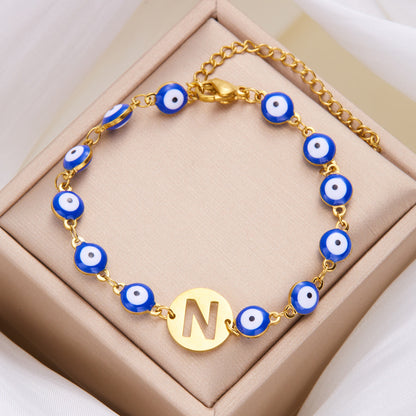 Just Arrived at Buy Center: Women's High-grade Stainless Steel Blue Eyes Fashion Hollowed-out 26 Letter Bracelet N