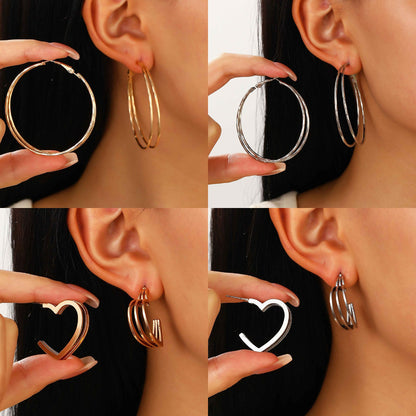 Trending Now at Buy Center: Three-line Love Heart Stud Earrings Double-layer Circle Women's Simple