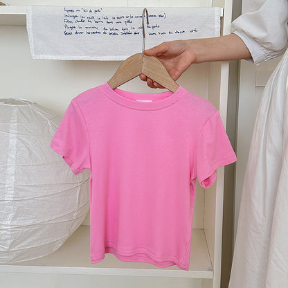 Fresh Arrivals at Buy Center: Children's T-shirt Top Solid Color Mask T Rose Pink