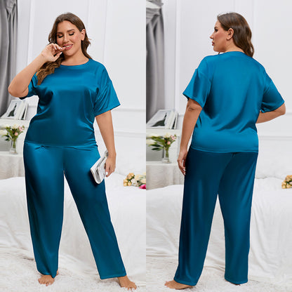 Fresh Arrivals at Buy Center: Ice Silk Pajamas Women's Summer Short-sleeved Trousers Indigo