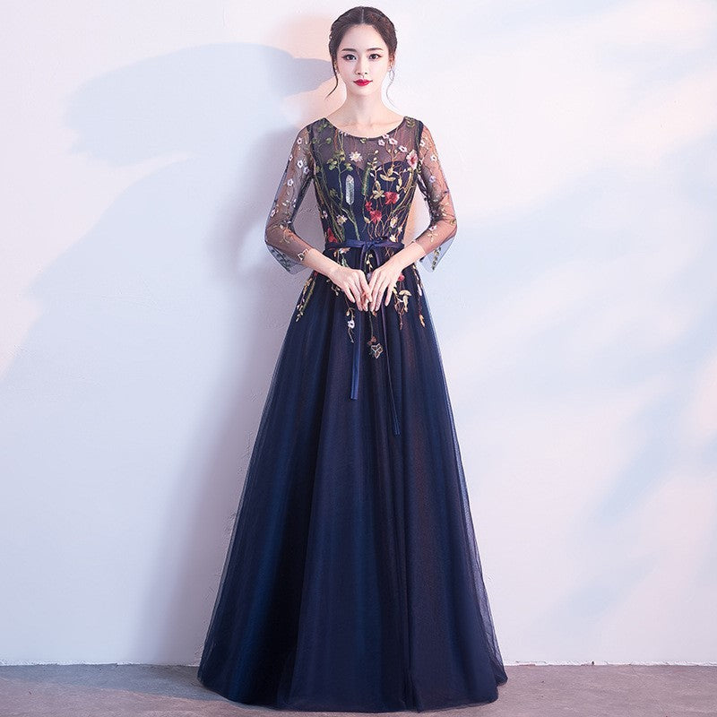 Fresh Arrivals at Buy Center: Korean Style Elegant Banquet Party Slimming Dress Women Navy Blue Long Zipper