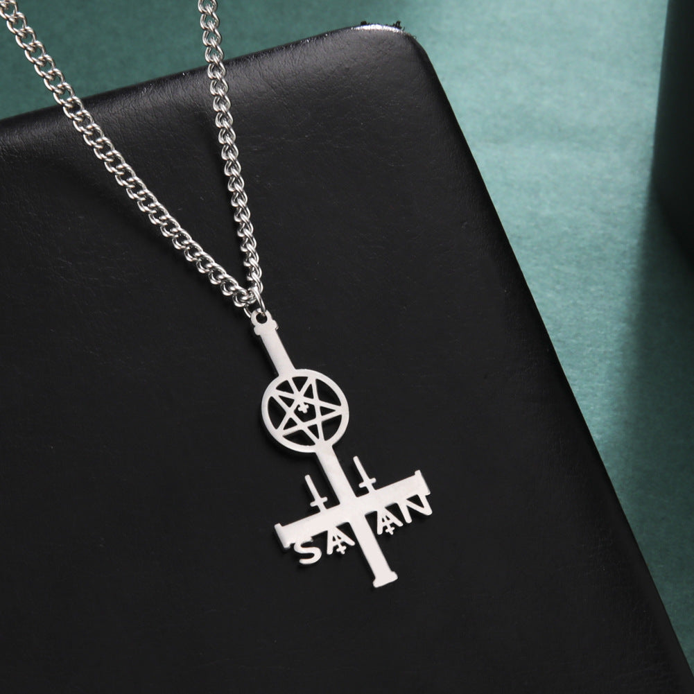 Fresh Arrivals at Buy Center: Men's Simplicity Inverted Cross Five-pointed Star Round Pendant Cross Necklace