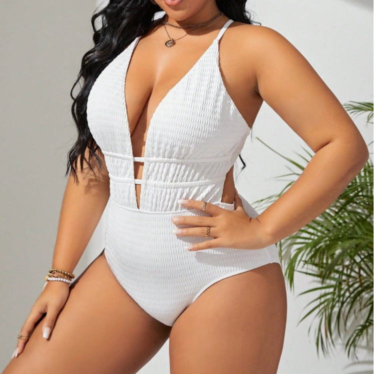 New Women's Belly-covering Beach Solid Color Fashion One-piece Swimsuit