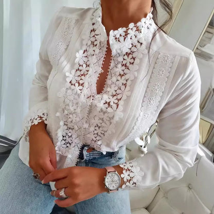 Fresh Arrivals at Buy Center: Women's White Lace Floral Long Sleeve Shirt