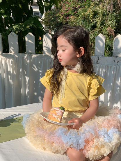 Newly Released at Buy Center: Children's Ruffled Flounced Sleeve T-shirt Yellow