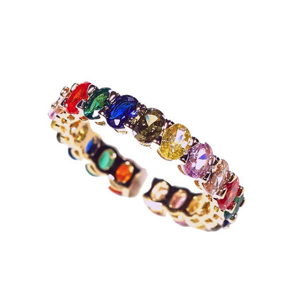 Now Available at Buy Center: Rainbow Gang Drill Gold Oval Shiny Ring Female Fashion