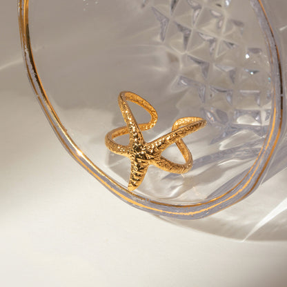 Trending Now at Buy Center: Ocean 18K Gold Stainless Steel Starfish Open Ring