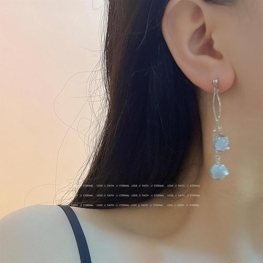 New Opal Tassel Long Earrings Mosquito Coil Ear Clip