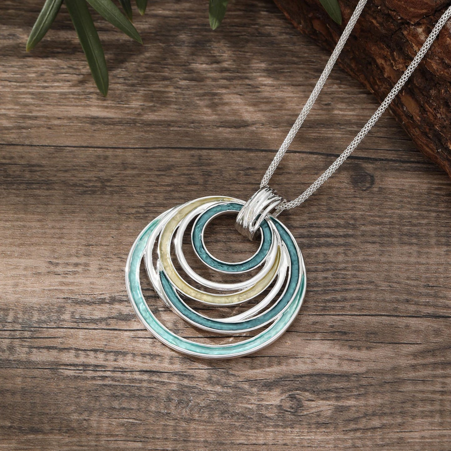 Buy Center Exclusive Offer-Colorful Painting Oil Round Hollow Geometric Line Necklace Silver