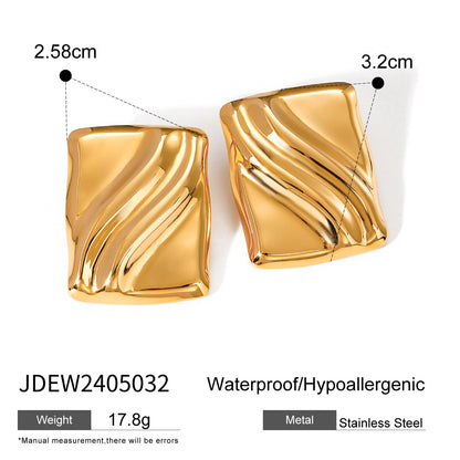 Now Available at Buy Center: Trendy 18K Gold Stainless Steel Cube Wave Earrings JDEW2405032