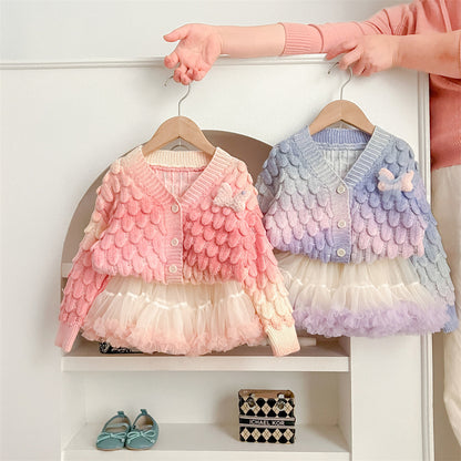 Newly Released at Buy Center: Autumn And Winter Color Changing Colorful Cardigan Tutu Skirt Gradient Color Cute