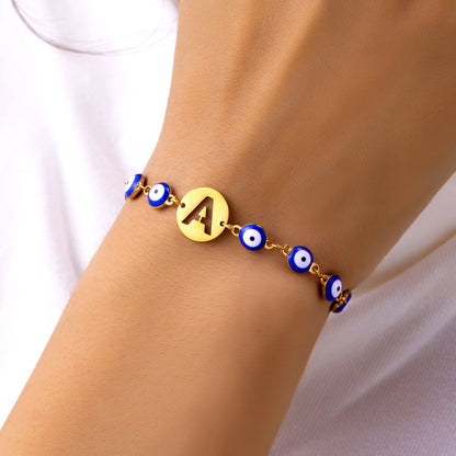 Just Arrived at Buy Center: Women's High-grade Stainless Steel Blue Eyes Fashion Hollowed-out 26 Letter Bracelet