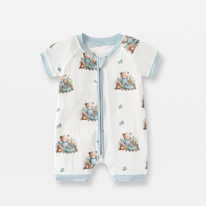 Hot New Items at Buy Center: Bamboo Fiber Baby Jumpsuit Short Sleeve Thin Romper Blue Bear