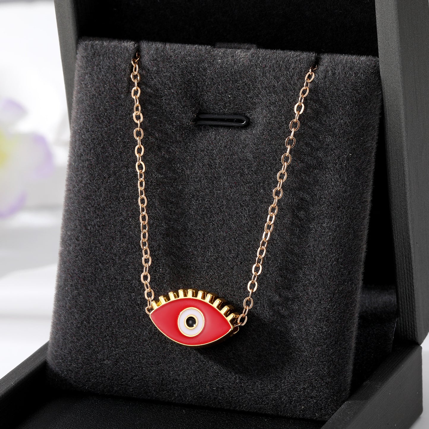 New Oil Dripping Devil Eye Necklace Color Alloy Eyelash Eye Pendant Personality Retro Girl Necklace Red Eyelash Eye