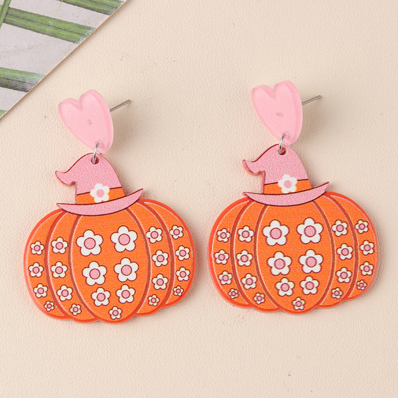 New Halloween Series Acrylic Earrings For Women Flower Pumpkin