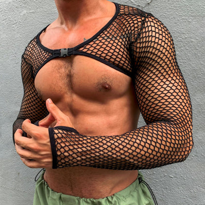 Newly Released at Buy Center: Men's Transparent Fishnet Hollow-out Long-sleeved T-shirt