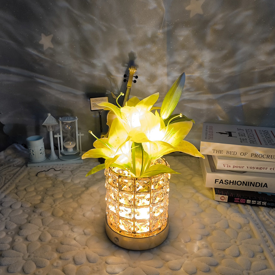 New Luminous Lily Crystal Flowerpot Small Night Lamp Simple And Light Luxury Advanced Sense