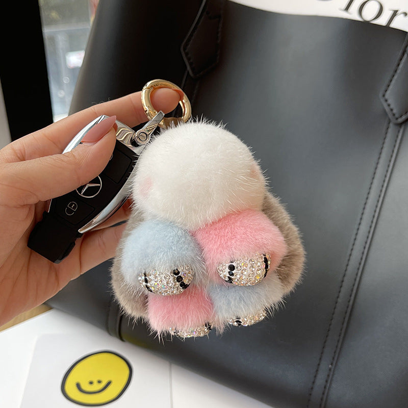 Porte-clés pendentif lapin rouge mignon en peluche de vison