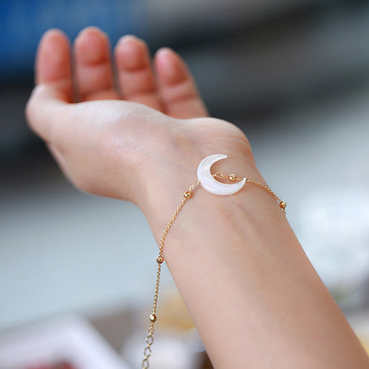 Hot New Items at Buy Center: Freesia Yugu Lan Same Style Hand-woven Dish Shell Necklace Moon Pendant Retro Pendant Necklace Small Gift White Lip Shell Moon Bracelet