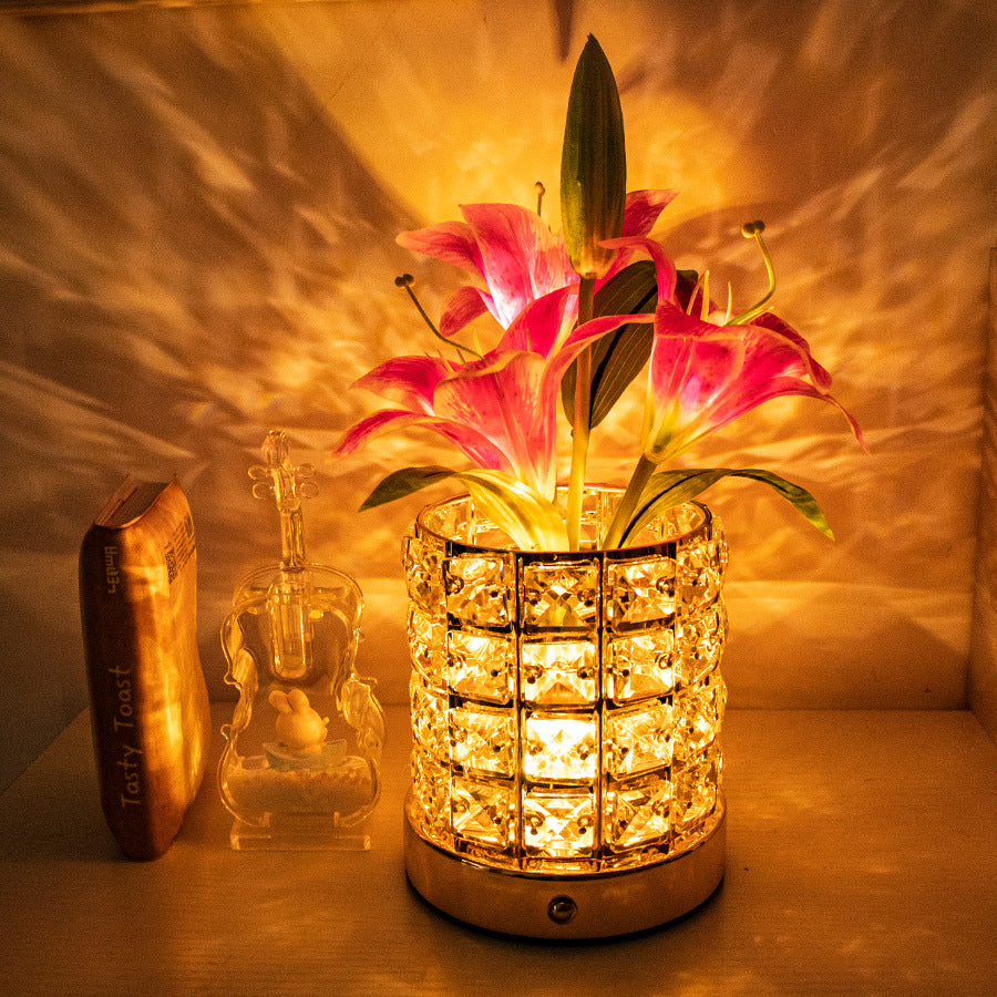 New Luminous Lily Crystal Flowerpot Small Night Lamp Simple And Light Luxury Advanced Sense